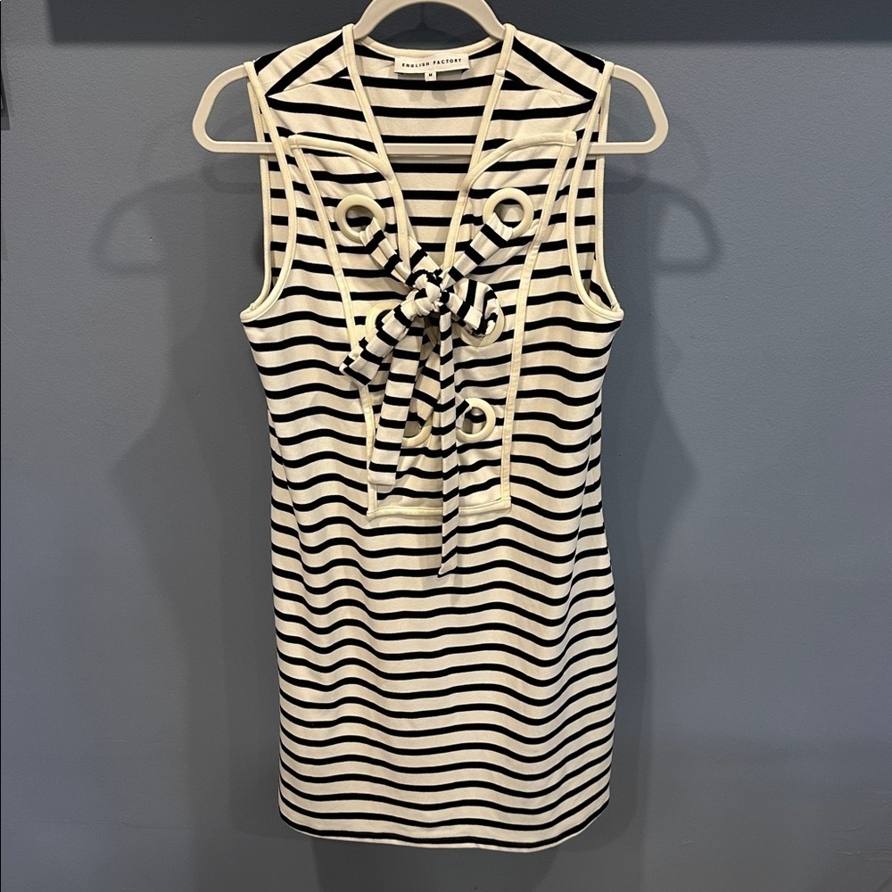 English Factory Knit Striped Tank Dress w Bow M